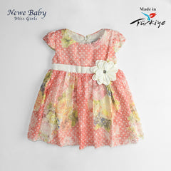 NEWE BABY GIRL ORANGE FLORAL DRESS WITH BOW