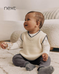 NEXT BABY CREAM KNITTED V-NECK VEST & LONG SLEEVE BODYSUIT SET - 2 PCS