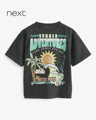 NEXT BLACK ACID WASHED SUMMER SHORT SLEEVE T-SHIRT