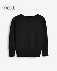 NEXT BLACK COTTON RICH SCHOOL V-NECK CARDIGAN -2A