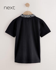 NEXT BLACK GEO COLLAR ZIP NEXK POLO SHIRT