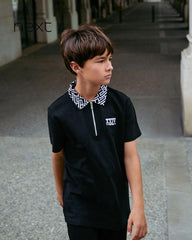 NEXT BLACK GEO COLLAR ZIP NEXK POLO SHIRT
