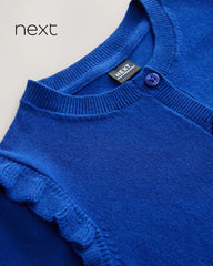 NEXT BLUE COTTON RICH FRILL SHOULDER SCHOOL CARDIGAN -14A