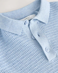 NEXT BLUE COTTON TEXTURED KNITTED POLO SHIRT