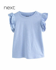 NEXT BLUE FRILL SLEEVE COTTON TOP