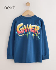 NEXT BLUE GAMER GRAPHIC PRINTED LONG SLEEVE T-SHIRT
