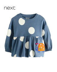 NEXT BLUE POLKA DOT PEPLUM LADYBIRD TOP