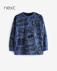 NEXT BLUE PRINTED LONG SLEEVE T-SHIRT AND TROUSER SET