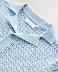 NEXT BLUE TEXTURED KNITTED COTTON POLO SHIRT