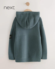 NEXT TEAL BLUE UTILITY KNITTED HOODED JUMPER