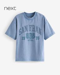 NEXT BLUE VARSITY WASHET COTTON T-SHIRT