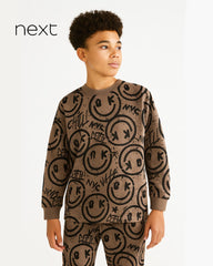 NEXT BROWN PRINTED LONG SLEEVE T-SHIRT AND TROUSER SET