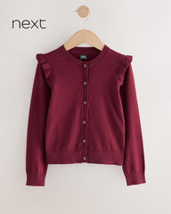 NEXT BURGUNDY COTTON RICH FRILL SHOULDER SCHOOL CARDIGAN -18A