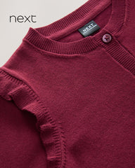 NEXT BURGUNDY COTTON RICH FRILL SHOULDER SCHOOL CARDIGAN -18A