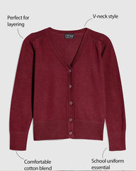 NEXT BURGUNDY COTTON RICH SCHOOL V-NECK CARDIGAN -10A