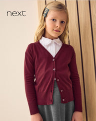 NEXT BURGUNDY COTTON RICH SCHOOL V-NECK CARDIGAN -10A
