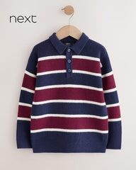 NEXT BURGUNDY STRIPED KNITTED RUGBY JUMPER