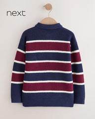 NEXT BURGUNDY STRIPED KNITTED RUGBY JUMPER