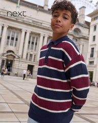 NEXT BURGUNDY STRIPED KNITTED RUGBY JUMPER