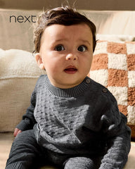 NEXT CHARCOAL BABY OVERSIZED TEXTURED KNITTED COTTON JUMPER