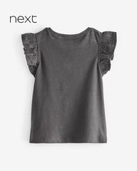 NEXT CHARCOAL FRILL DETAILED SLEEVE VEST TOP