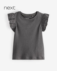 NEXT CHARCOAL FRILL DETAILED SLEEVE VEST TOP
