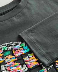 NEXT CHARCOAL GREY HEART SEQUIN LONG SLEEVE T-SHIRT