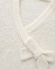 NEXT CREAM FUZZY WRAP KNIT CARDIGAN WITH BOW