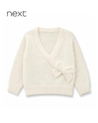 NEXT CREAM FUZZY WRAP KNIT CARDIGAN WITH BOW
