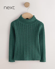 NEXT DARK GREEN CABLE KNIT HIGH NECK JUMPER
