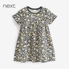 NEXT DARK GREY PRINTED SHORTSLEEVE DRESS
