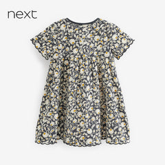 NEXT DARK GREY PRINTED SHORTSLEEVE DRESS