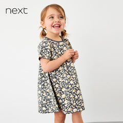 NEXT DARK GREY PRINTED SHORTSLEEVE DRESS