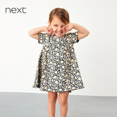 NEXT DARK GREY PRINTED SHORTSLEEVE DRESS