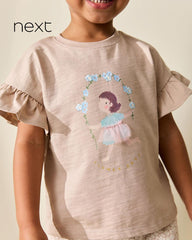 NEXT ECRU FLOWER GIRL SHORT SLEEVE TOP