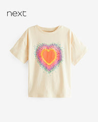 NEXT ECRU SEQUIN TIE DYE HEART T-SHIRT