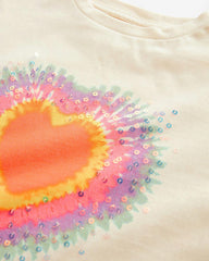 NEXT ECRU SEQUIN TIE DYE HEART T-SHIRT