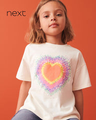 NEXT ECRU SEQUIN TIE DYE HEART T-SHIRT