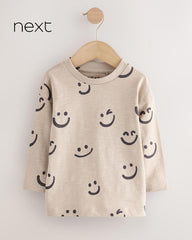 NEXT ECRU SMILEY LONG SLEEVE RELAX FIT T-SHIRT