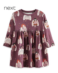NEXT FAIRY PRINT LONG SLEEVE COTTON JERSEY DRESS