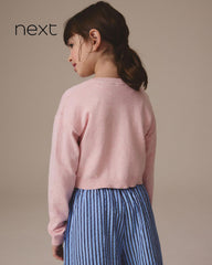 NEXT GIRLS PINK BUTTON UP CROP LENGTH CARDIGAN -17A