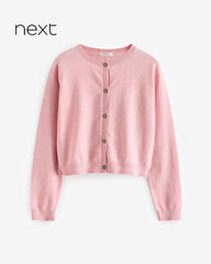 NEXT GIRLS PINK BUTTON UP CROP LENGTH CARDIGAN -17A