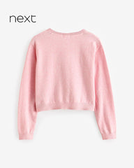 NEXT GIRLS PINK BUTTON UP CROP LENGTH CARDIGAN -17A