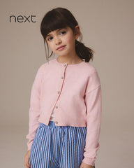 NEXT GIRLS PINK BUTTON UP CROP LENGTH CARDIGAN -17A