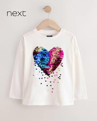 NEXT GIRLS WHITE HEART SEQUIN LONG SLEEVE T-SHIRT