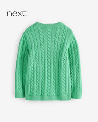 NEXT GREEN CABLE KNIT CREW NECK JUMPER
