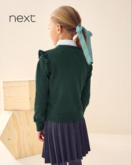 NEXT GREEN COTTON RICH FRILL SHOULDER SCHOOL CARDIGAN -19A