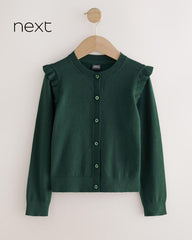 NEXT GREEN COTTON RICH FRILL SHOULDER SCHOOL CARDIGAN -19A
