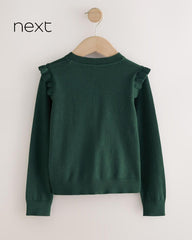 NEXT GREEN COTTON RICH FRILL SHOULDER SCHOOL CARDIGAN -19A