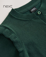 NEXT GREEN COTTON RICH FRILL SHOULDER SCHOOL CARDIGAN -19A